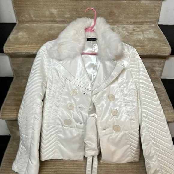 bebe Jackets Coats White Satin Shirt Sexy Corset Style Coat